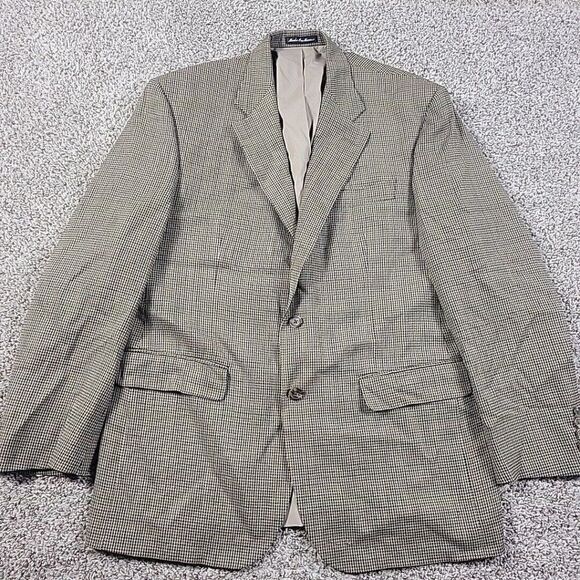 LAUREN Ralph Lauren Blazer Mens 42R Brown Houndstooth 100% Wool Sport Coat FLAW - Picture 1 of 9